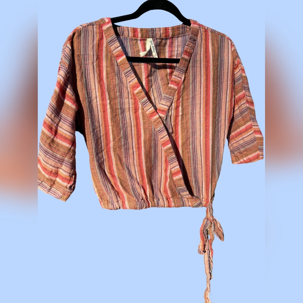 WOMENS GIRL KRAZY PINK RETRO STRIPED CROP TOP SIZE SMALL